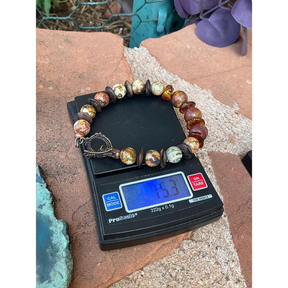 Hand Crafted Beaded Amber Bracelet - Picture 3 of 10